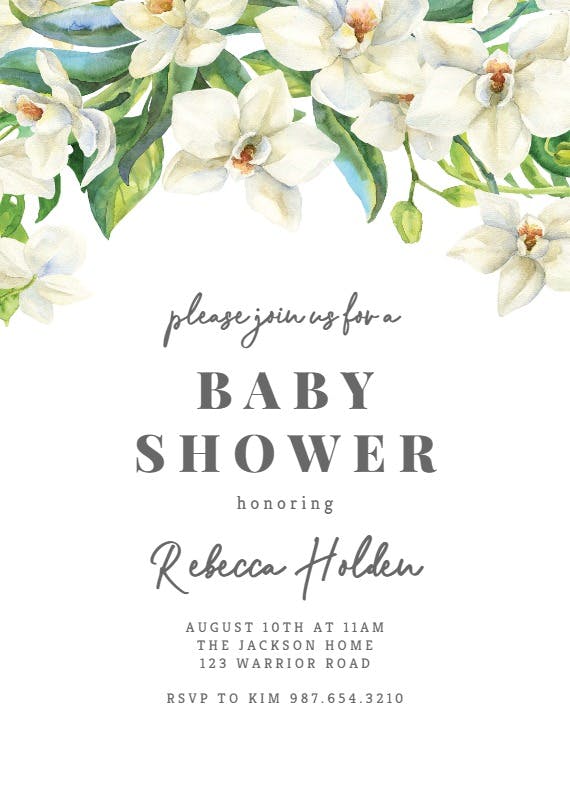 White orchids kraft - baby shower invitation