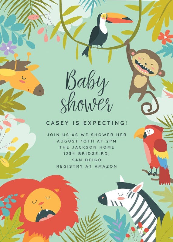 Wild animals - baby shower invitation