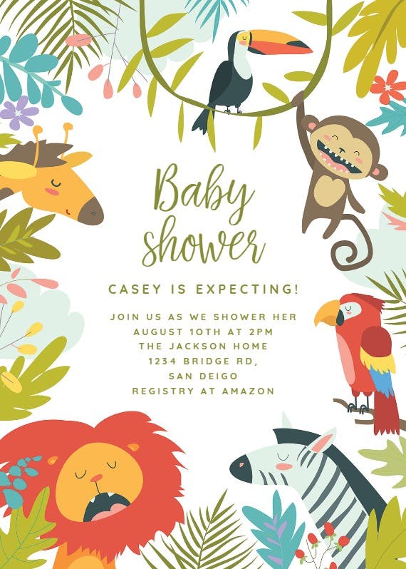 Wild animals -  invitación para baby shower
