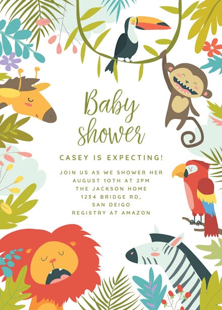 Wild Animals - Baby Shower Invitation Template (Free) | Greetings Island