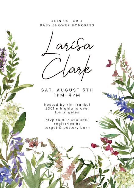 Wild flowers - baby shower invitation