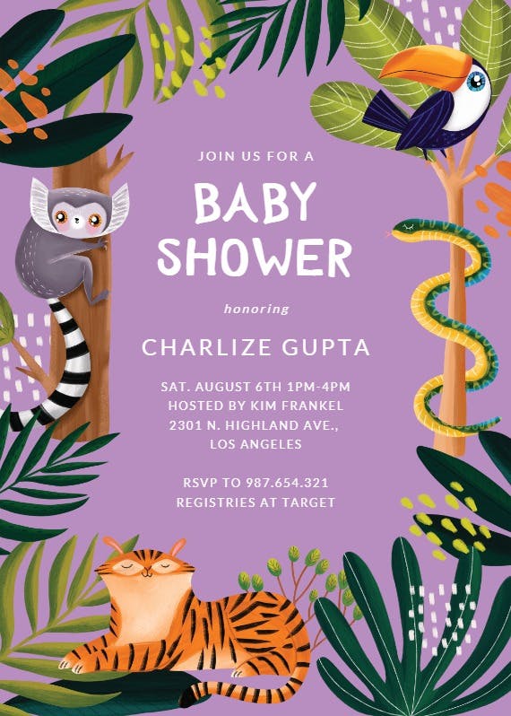 Wild o'clock -  invitación para baby shower de bebé niña gratis
