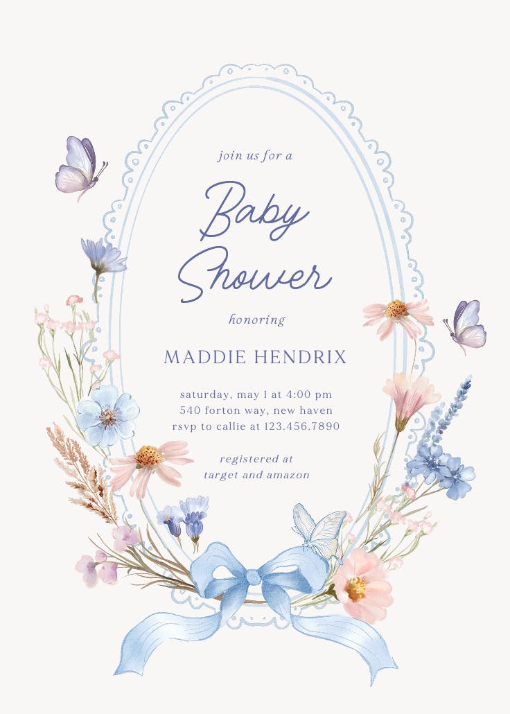 Wildflower frame - baby shower invitation