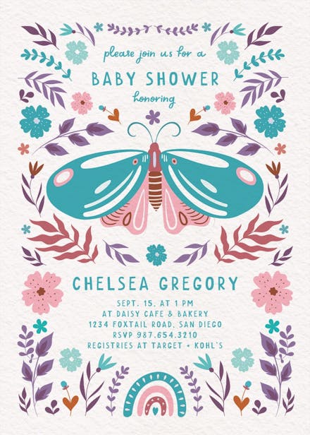Wings & whimsy - baby shower invitation