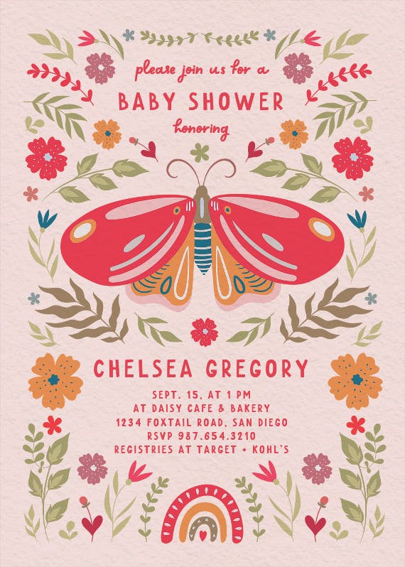 Wings & whimsy - baby shower invitation