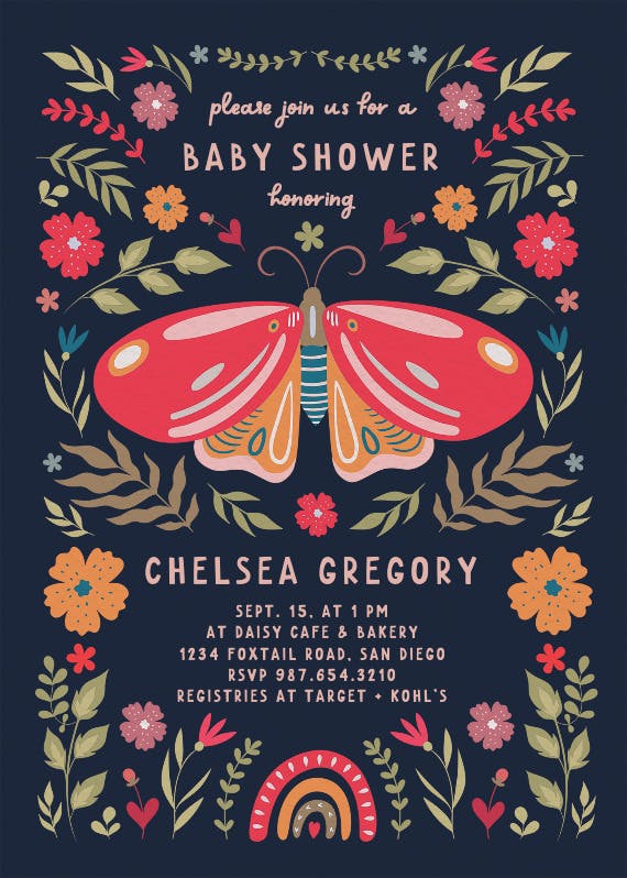 Wings & whimsy -  invitación para baby shower