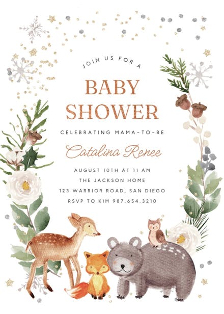 Winter floral woodland - baby shower invitation