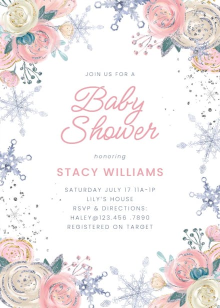 Silver Snowflakes - Baby shower invitation Template (Free) | Greetings ...