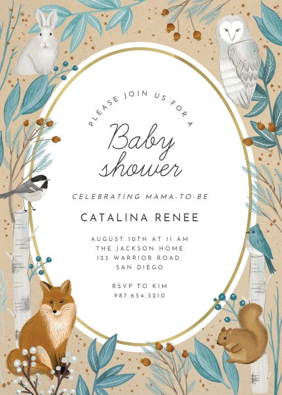 Winter frame -  invitación para baby shower de bebé niña gratis