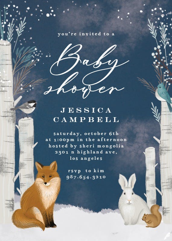 Winter in the forest -  invitación para baby shower de bebé niño gratis