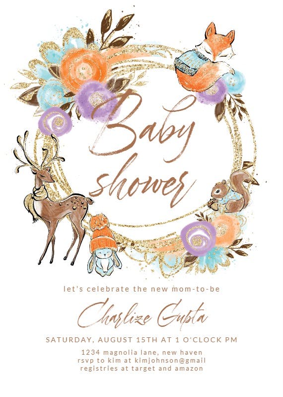 Winter woodland -  invitación para baby shower de bebé niño gratis