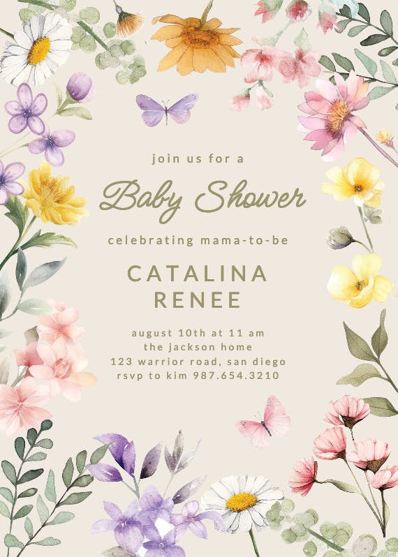 Wonderful blossoms -  invitación para baby shower de bebé niña gratis
