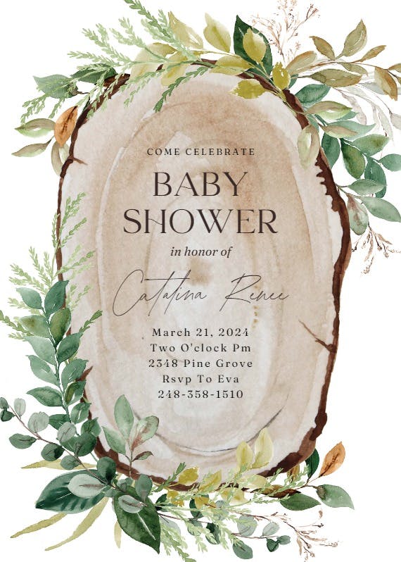 Wood slice -  invitación para baby shower