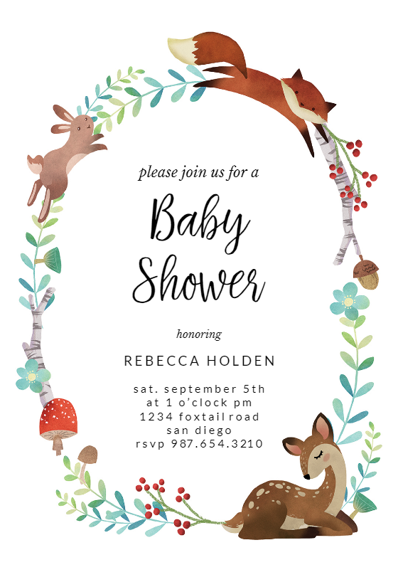 Foliage Greenery Corjl  233 Woodland Baby Shower Invitation Editable Template Leaves Oh Boy Shower Invite Boy Shower Forest Animals