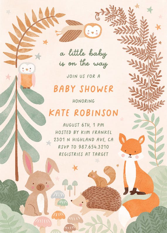Woodland animals -  invitación para baby shower