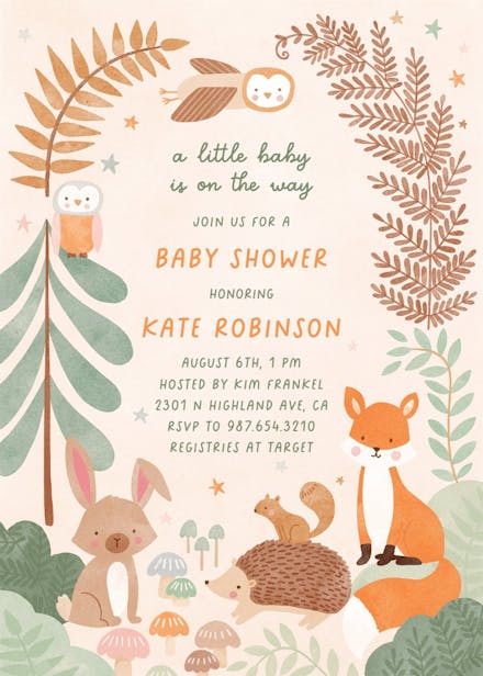 Woodland animals - baby shower invitation