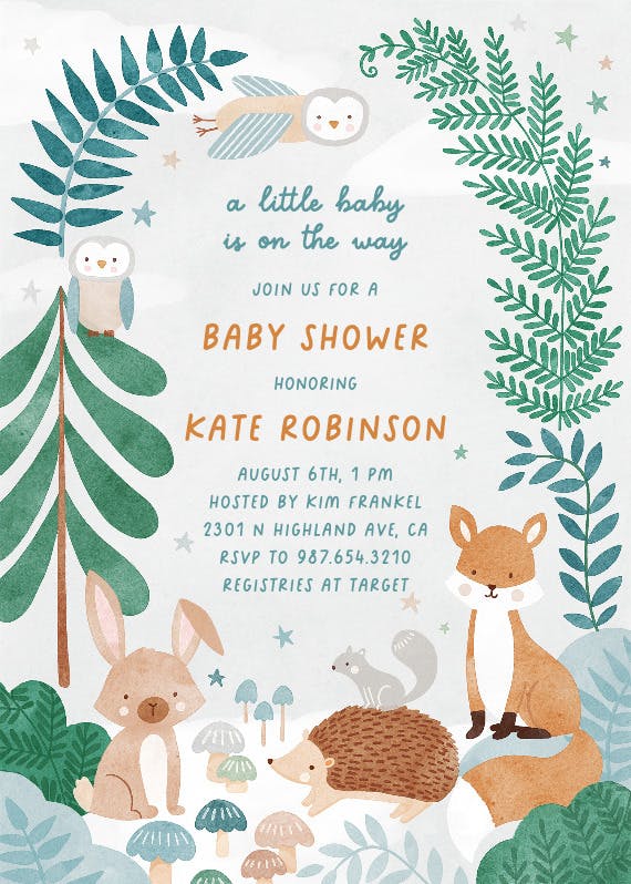 Woodland animals - baby shower invitation
