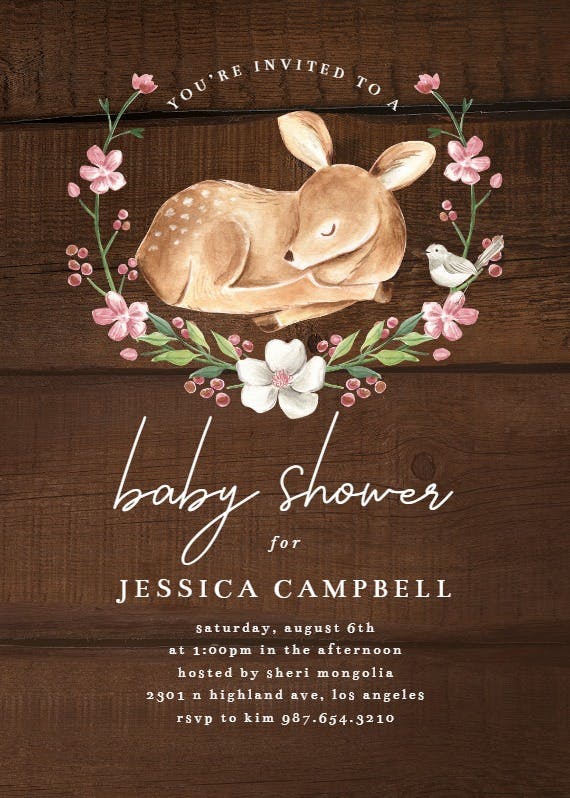 Woodland baby deer -  invitación para baby shower