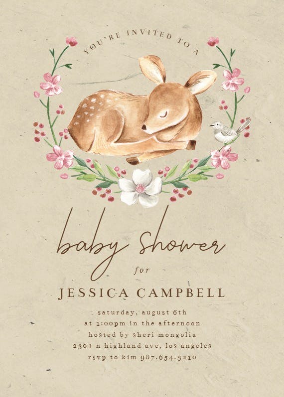 Woodland baby deer - invitación para baby shower
