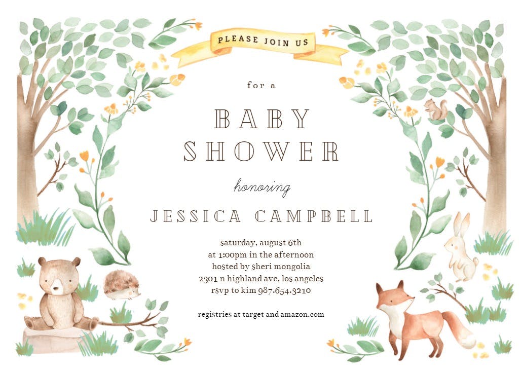 Woodland creatures - baby shower invitation