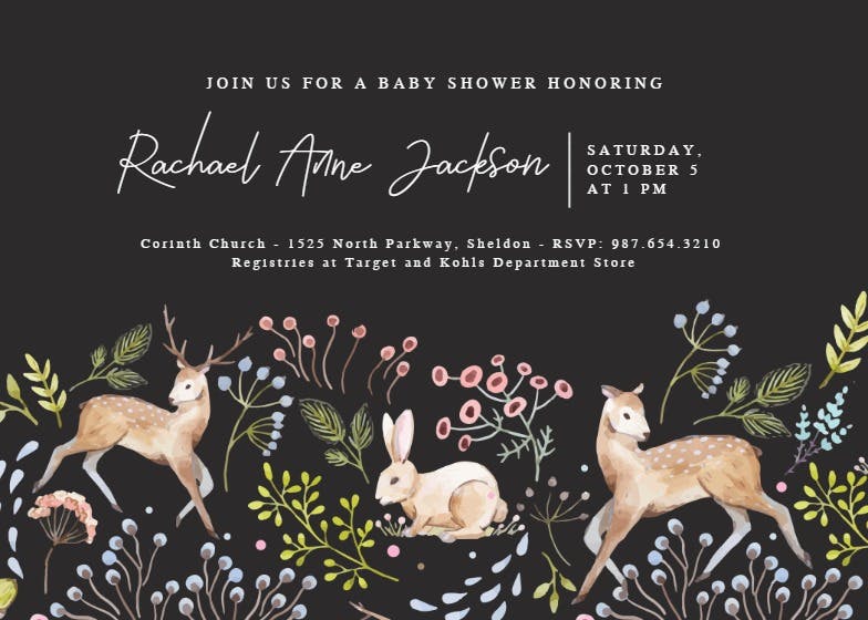 Woodland love -  invitación para baby shower de bebé niña gratis