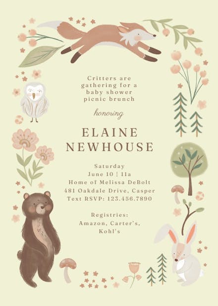 Woodland Wonders - Baby shower invitation Template (Free) | Greetings ...