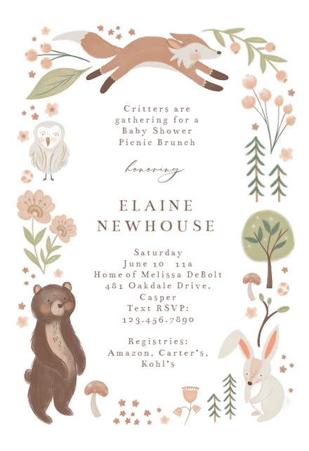 Woodland Wonders - Baby Shower Invitation