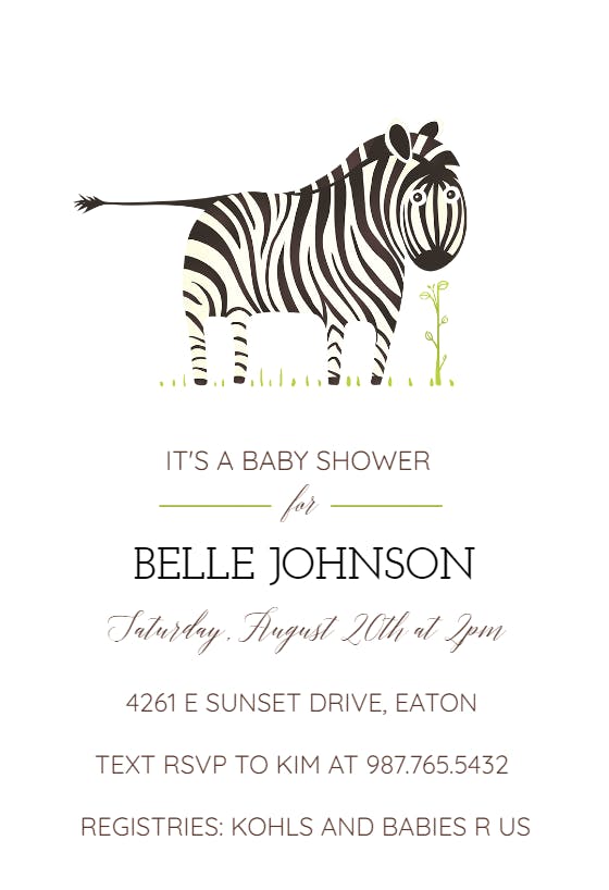 Zebra - baby shower invitation