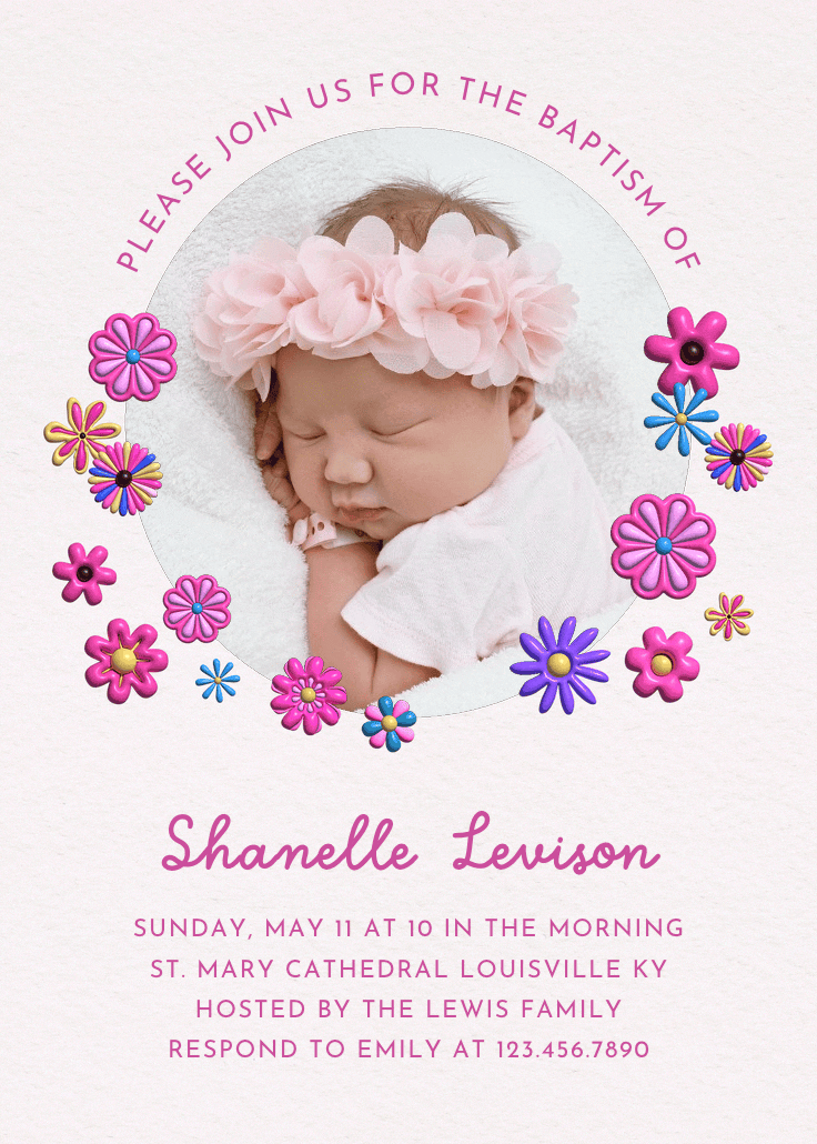 3d blooms - invitación para bautizo