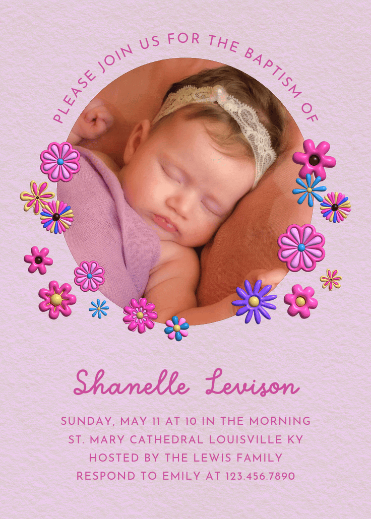 3d blooms - baptism & christening invitation