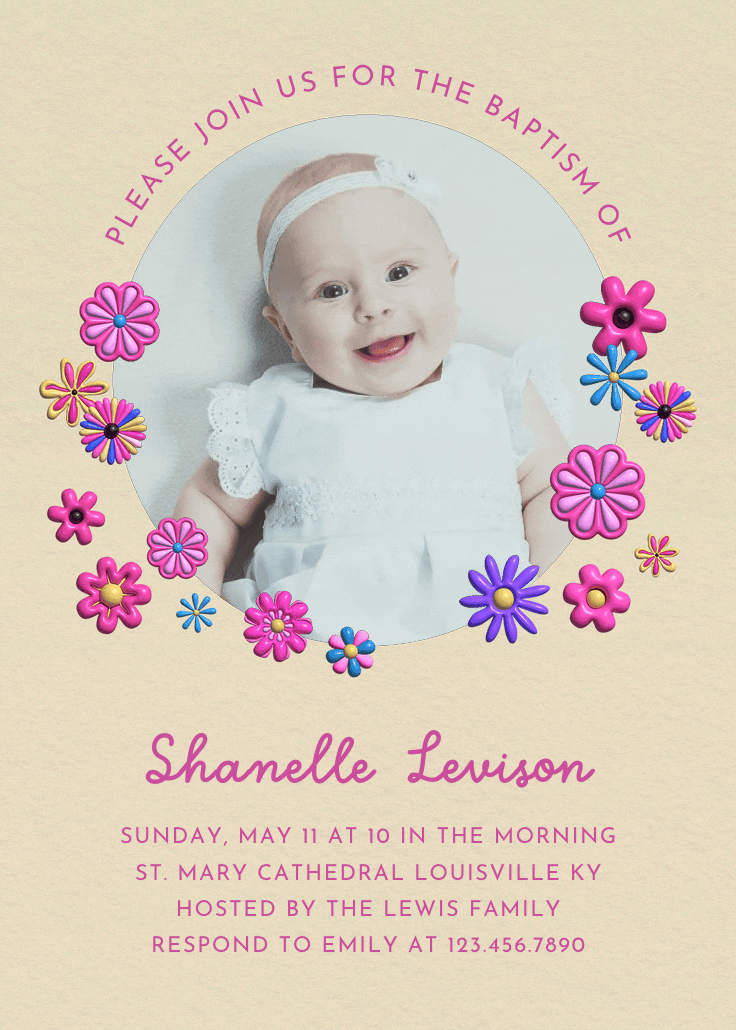 3d blooms - baptism & christening invitation