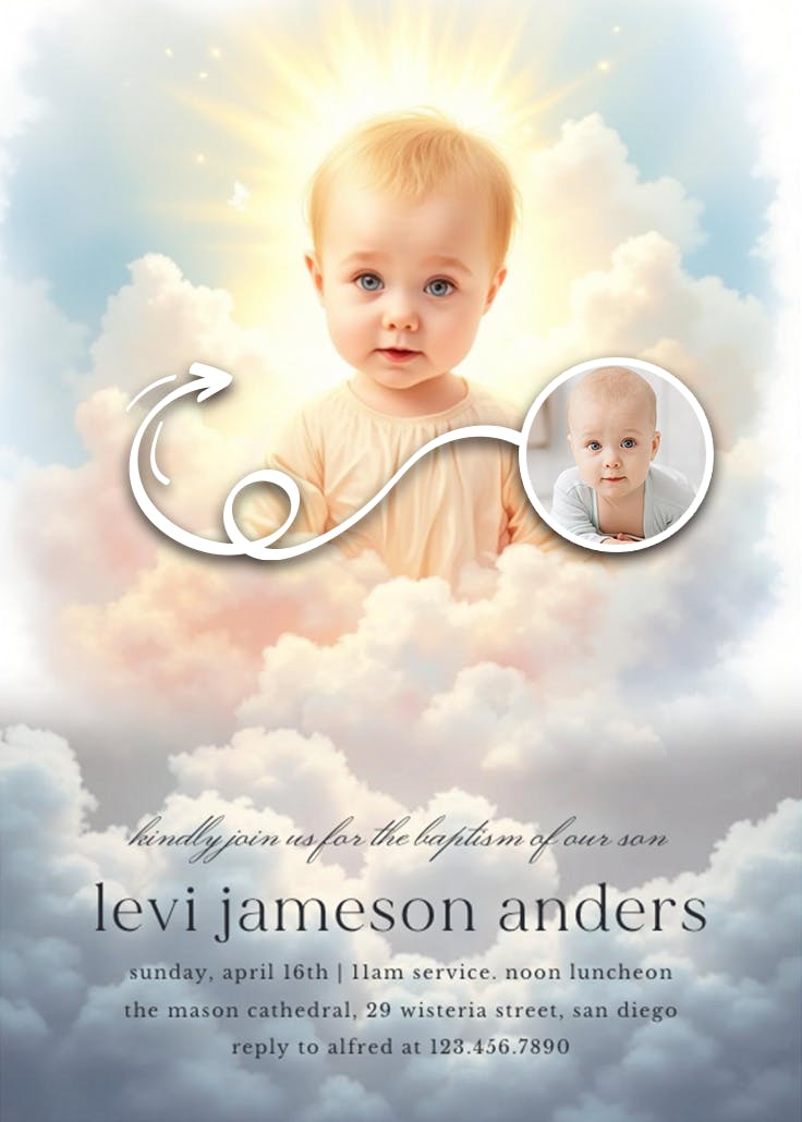 Angel and dove - baptism & christening invitation