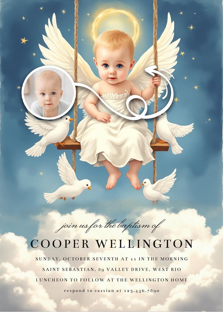 Angel swing - baptism & christening invitation