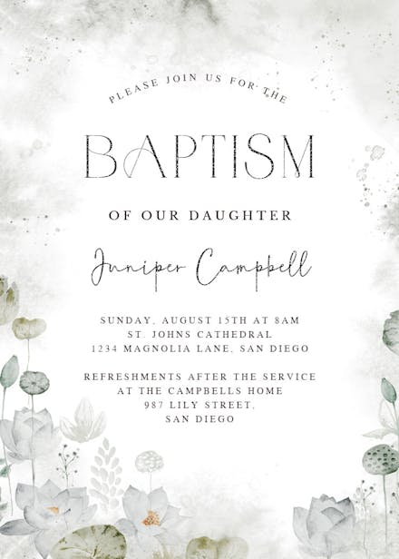 Aqua lily - baptism & christening invitation