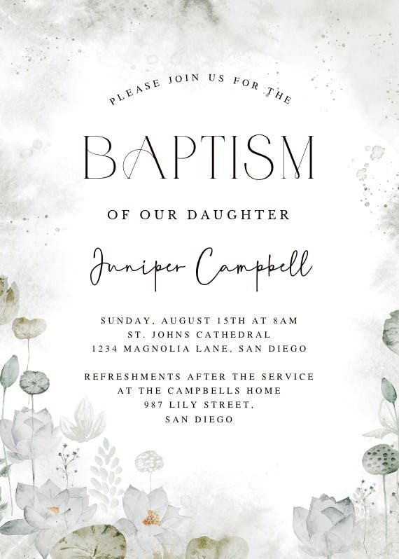 Aqua lily - baptism & christening invitation