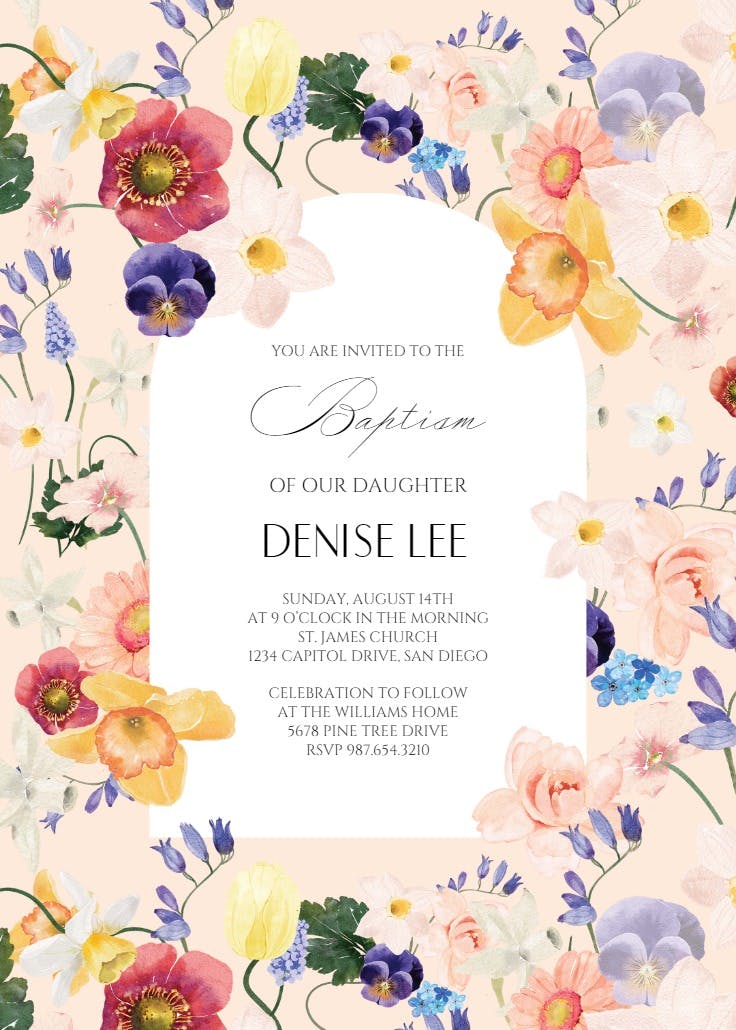 Arch bloom pattern - baptism & christening invitation