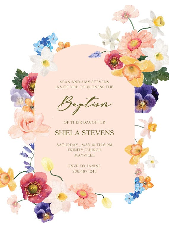 Arch blooms - invitación de bautizo