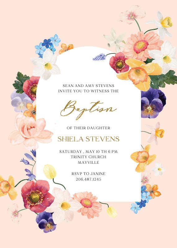 Arch blooms - invitación para bautizo