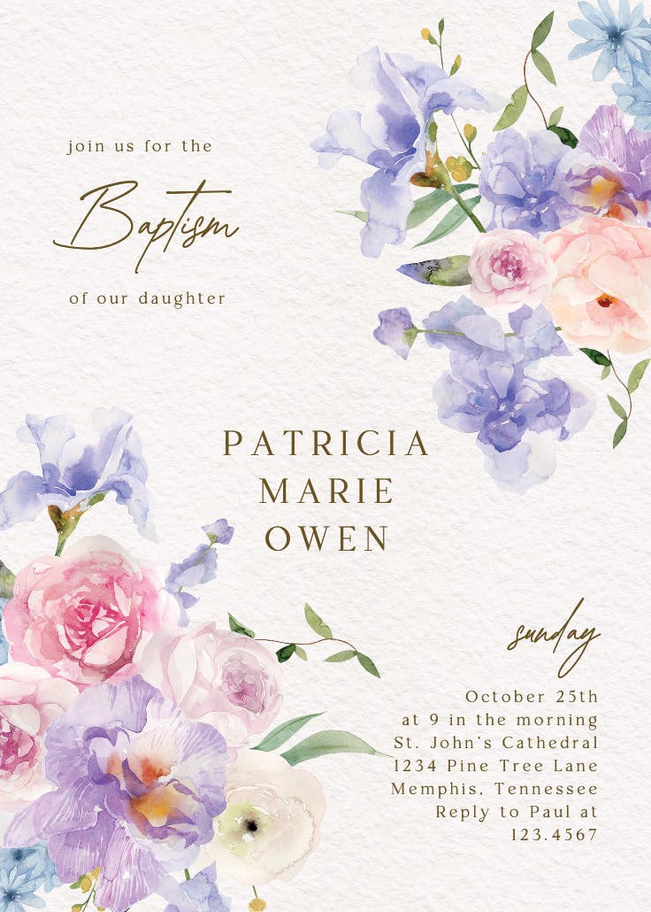 Baby blooms - baptism & christening invitation