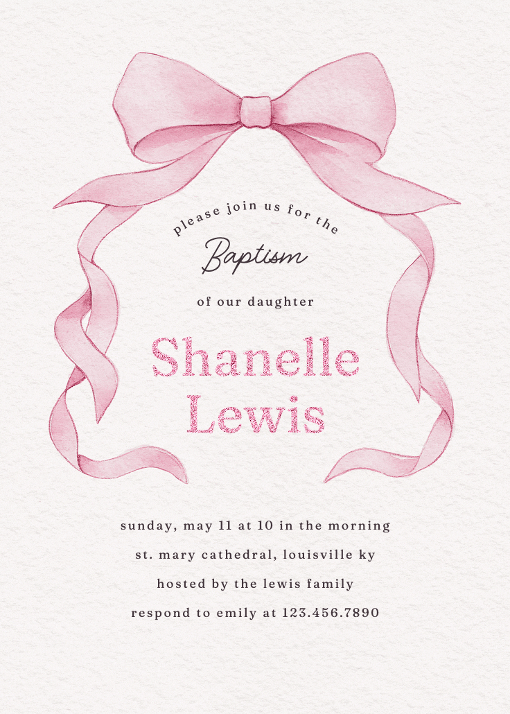 Ballerina bow - invitación de bautizo