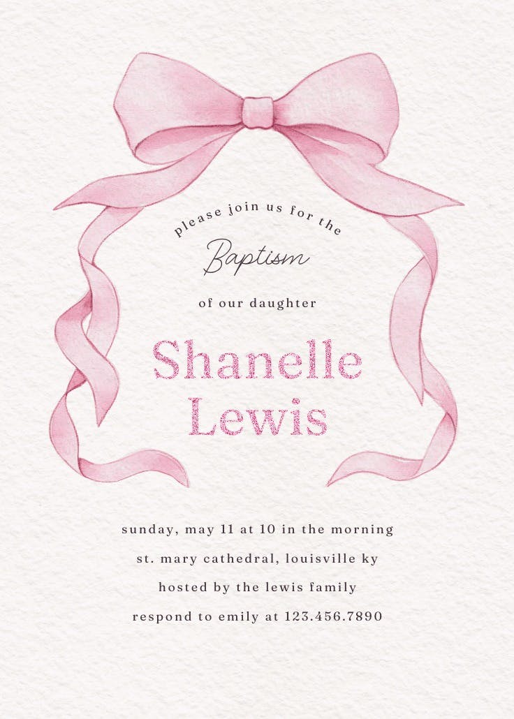 Ballerina bow - baptism & christening invitation