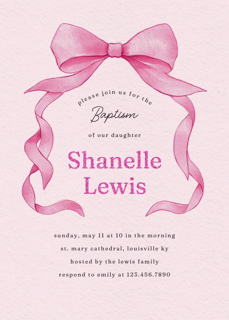 Ballerina bow - invitación de bautizo