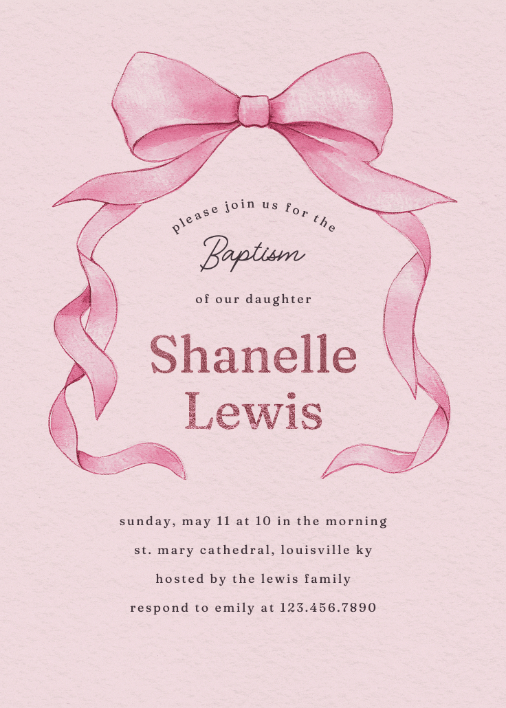 Ballerina bow - invitación de bautizo
