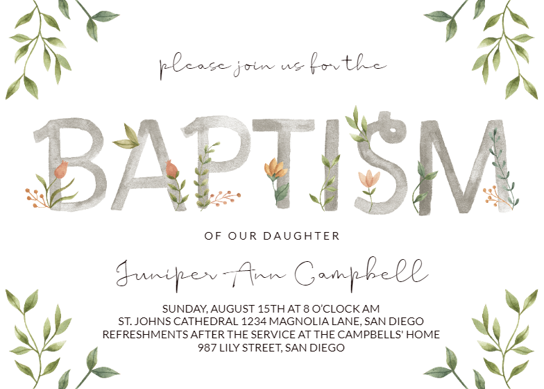 Baptism Flowers Baptism & Christening Invitation Template Greetings