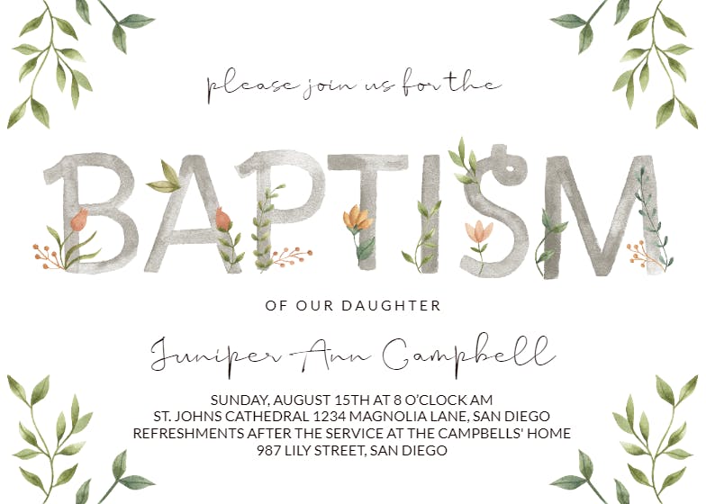 Baptism flowers - baptism & christening invitation