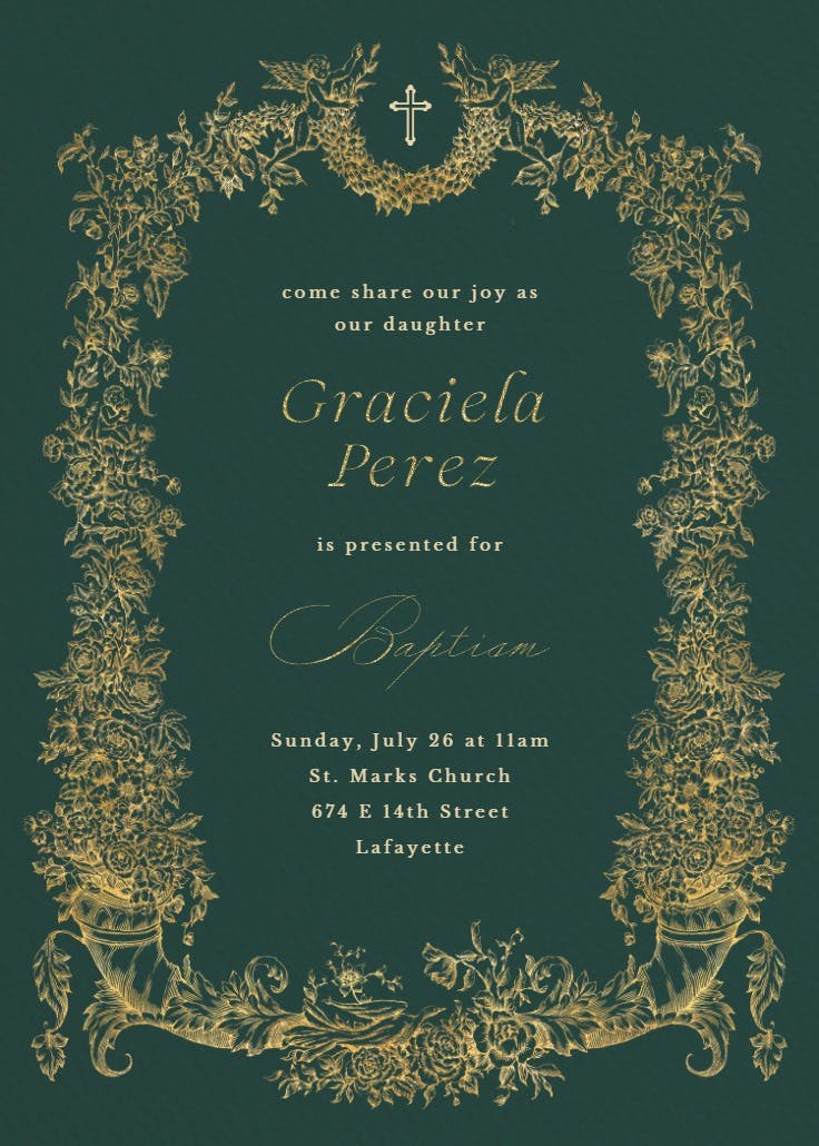 Baroque blooms - baptism & christening invitation