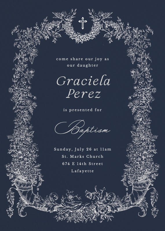 Baroque blooms - baptism & christening invitation