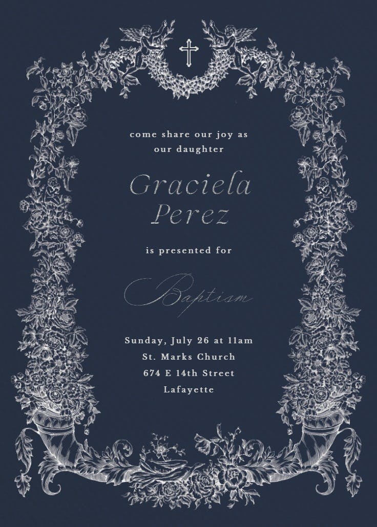 Baroque blooms - baptism & christening invitation