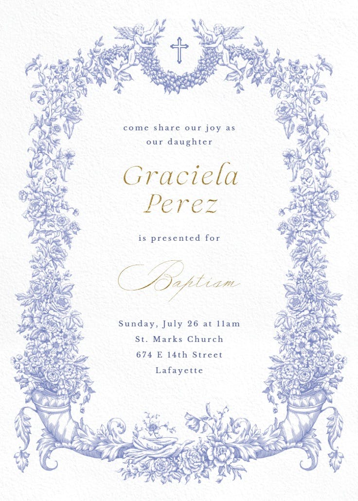 Baroque blooms - baptism & christening invitation