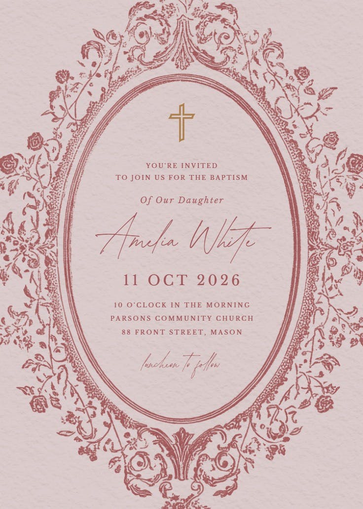 Baroque blooms - baptism & christening invitation